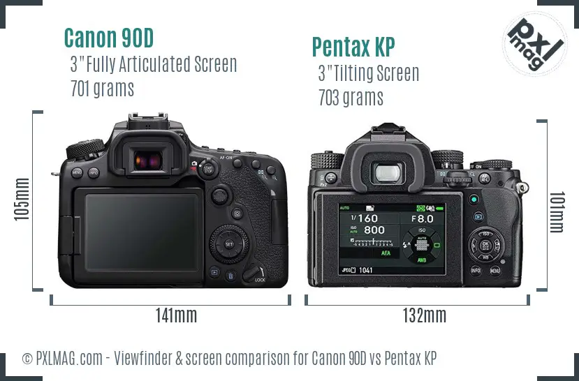 Canon 90D vs Pentax KP Screen and Viewfinder comparison