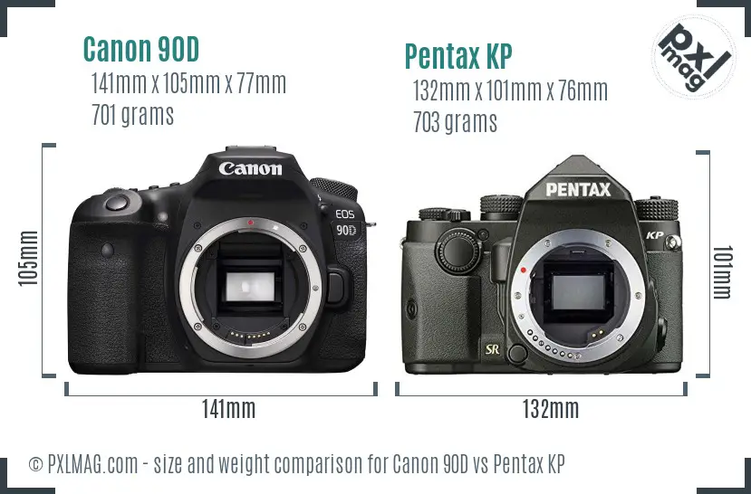 Canon 90D vs Pentax KP size comparison
