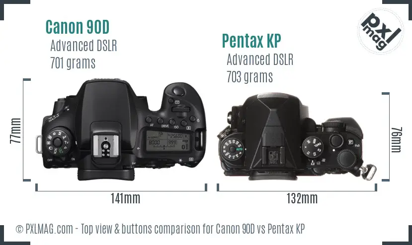 Canon 90D vs Pentax KP top view buttons comparison