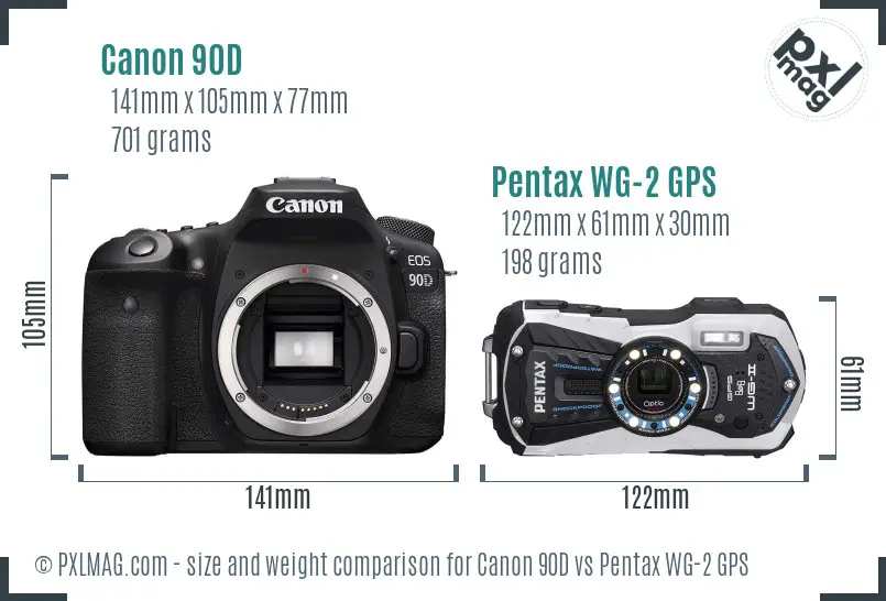 Canon 90D vs Pentax WG-2 GPS size comparison Canon 90D vs Pentax WG-2 GPS size comparison
