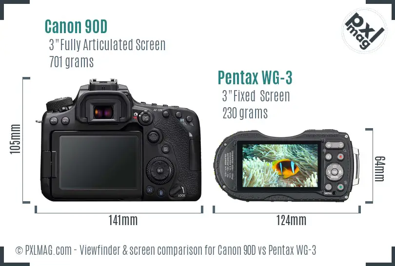 Canon 90D vs Pentax WG-3 Screen and Viewfinder comparison