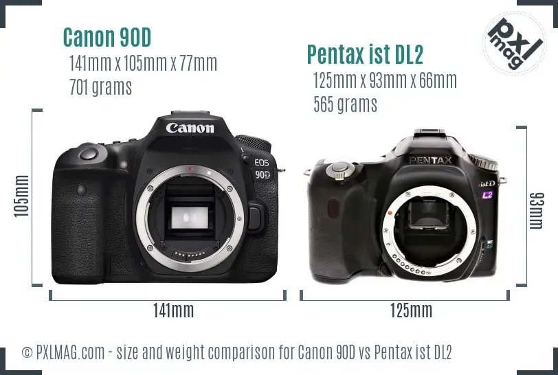 Canon 90D vs Pentax ist DL2 size comparison