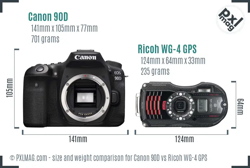 Canon 90D vs Ricoh WG-4 GPS size comparison Canon 90D vs Ricoh WG-4 GPS size comparison
