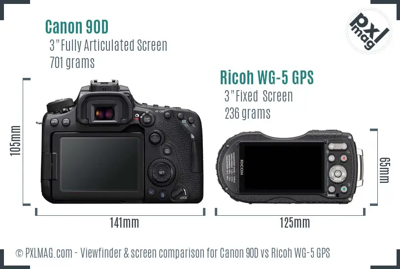 Canon 90D vs Ricoh WG-5 GPS Screen and Viewfinder comparison