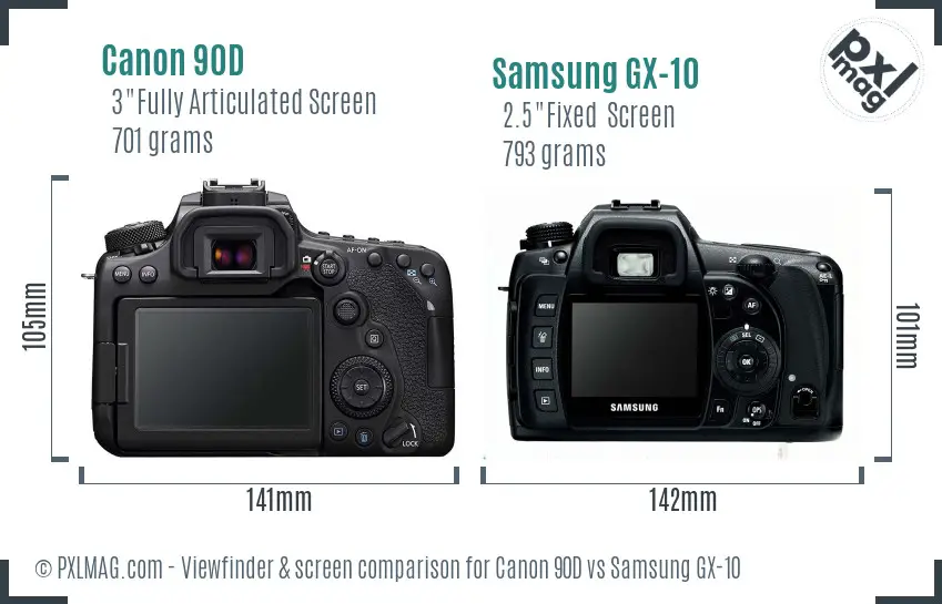 Canon 90D vs Samsung GX-10 Screen and Viewfinder comparison