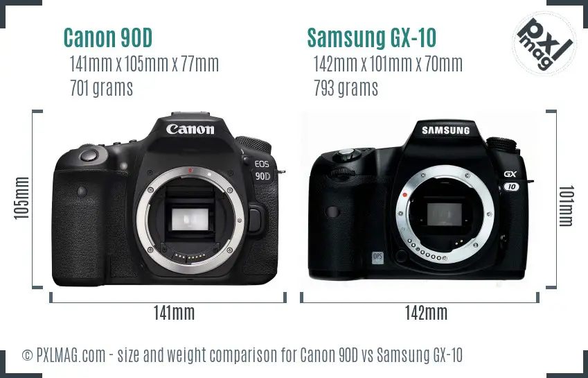 Canon 90D vs Samsung GX-10 size comparison