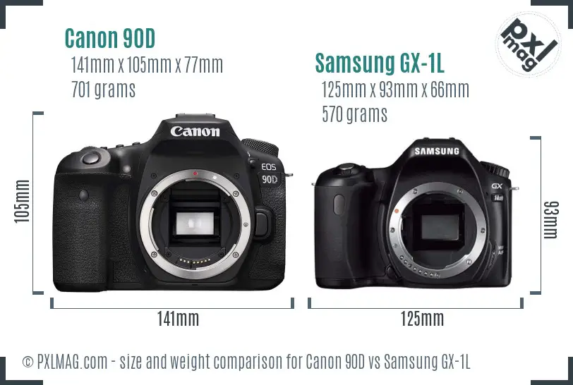 Canon 90D vs Samsung GX-1L size comparison