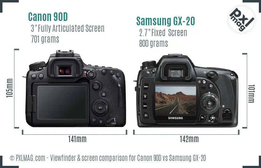 Canon 90D vs Samsung GX-20 Screen and Viewfinder comparison