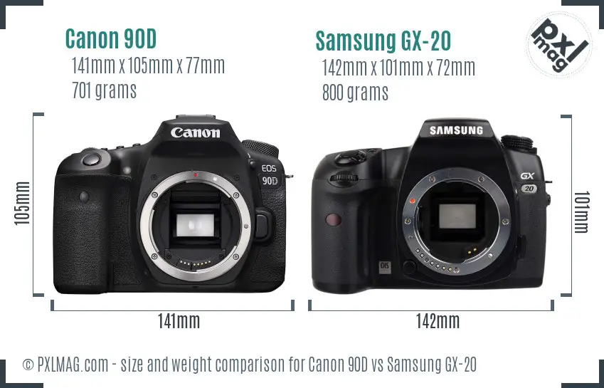 Canon 90D vs Samsung GX-20 size comparison