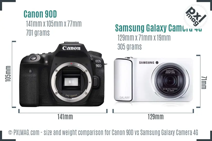 Canon 90D vs Samsung Galaxy Camera 4G size comparison