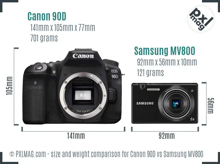 Canon 90D vs Samsung MV800 size comparison Canon 90D vs Samsung MV800 size comparison