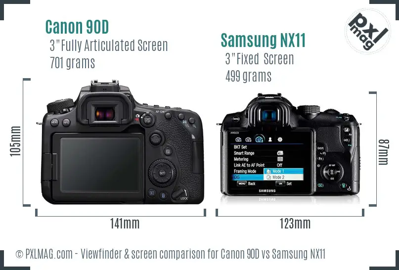 Canon 90D vs Samsung NX11 Screen and Viewfinder comparison