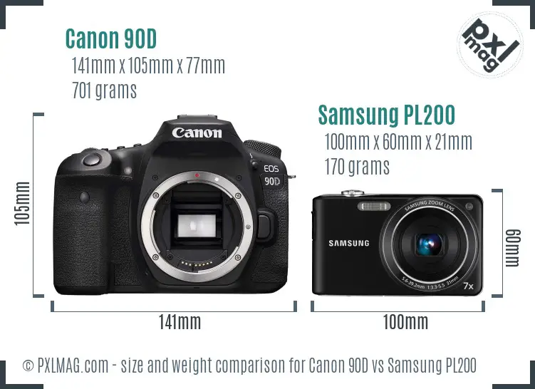 Canon 90D vs Samsung PL200 size comparison Canon 90D vs Samsung PL200 size comparison