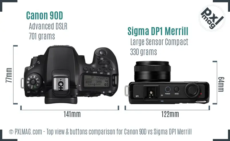 Canon 90D vs Sigma DP1 Merrill top view buttons comparison Canon 90D vs Sigma DP1 Merrill top view buttons comparison