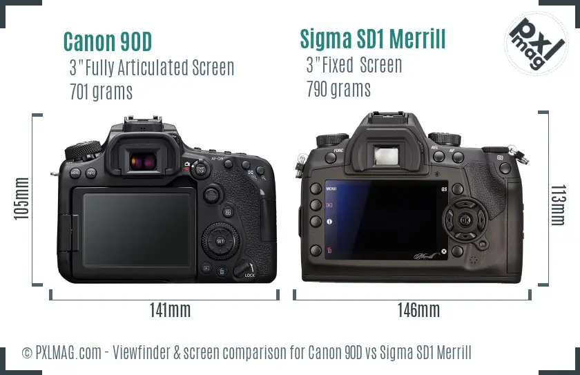 Canon 90D vs Sigma SD1 Merrill Screen and Viewfinder comparison
