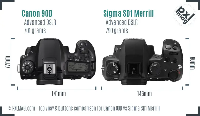 Canon 90D vs Sigma SD1 Merrill top view buttons comparison