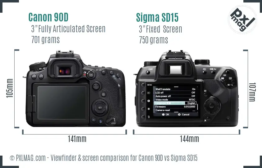 Canon 90D vs Sigma SD15 Screen and Viewfinder comparison
