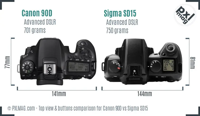 Canon 90D vs Sigma SD15 top view buttons comparison