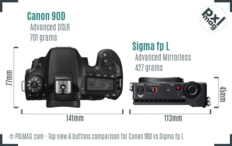 Canon 90D vs Sigma fp L top view buttons comparison Canon 90D vs Sigma fp L top view buttons comparison