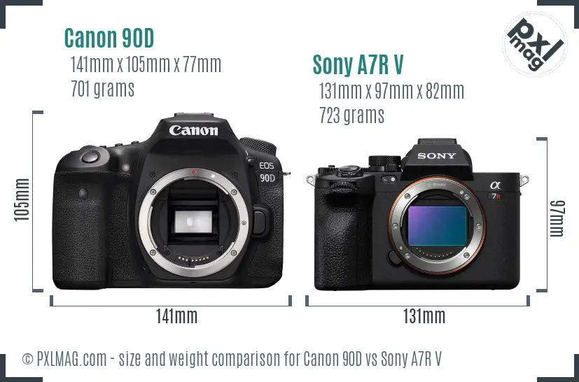 Canon 90D vs Sony A7R V size comparison Canon 90D vs Sony A7R V size comparison