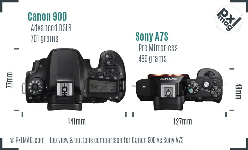 Canon 90D vs Sony A7S top view buttons comparison Canon 90D vs Sony A7S top view buttons comparison