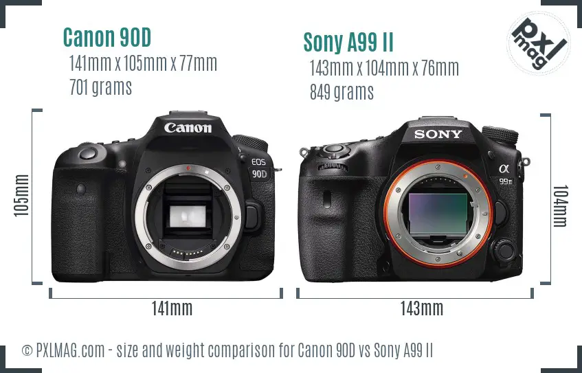 Canon 90D vs Sony A99 II size comparison