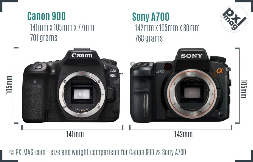 Canon 90D vs Sony A700 size comparison
