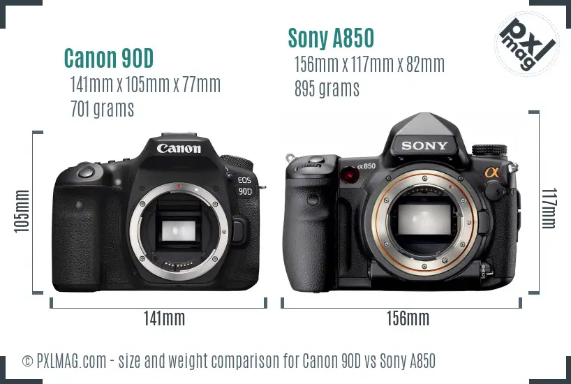 Canon 90D vs Sony A850 size comparison