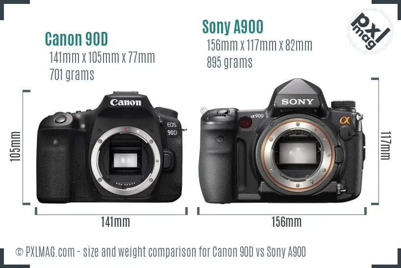 Canon 90D vs Sony A900 size comparison