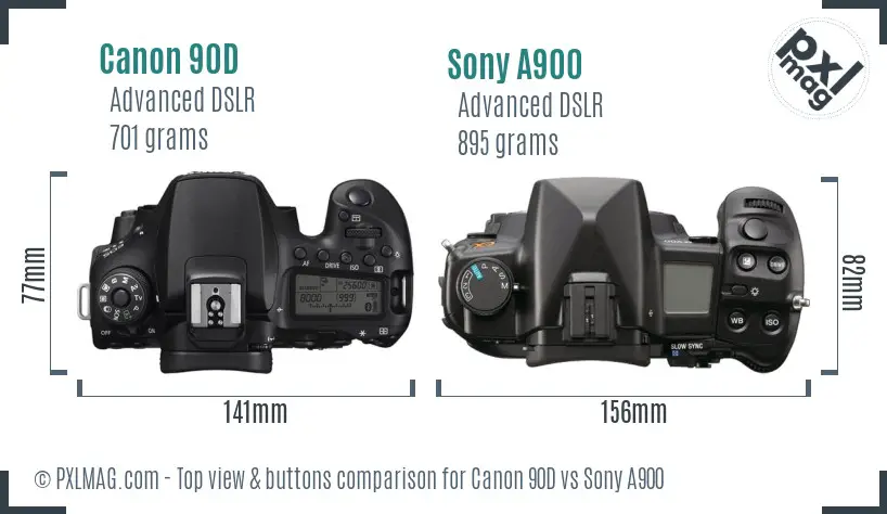 Canon 90D vs Sony A900 top view buttons comparison