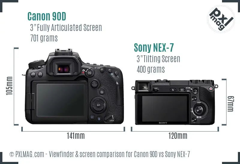 Canon 90D vs Sony NEX-7 Screen and Viewfinder comparison