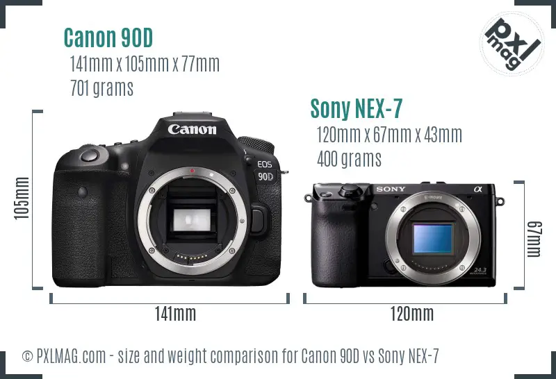 Canon 90D vs Sony NEX-7 size comparison