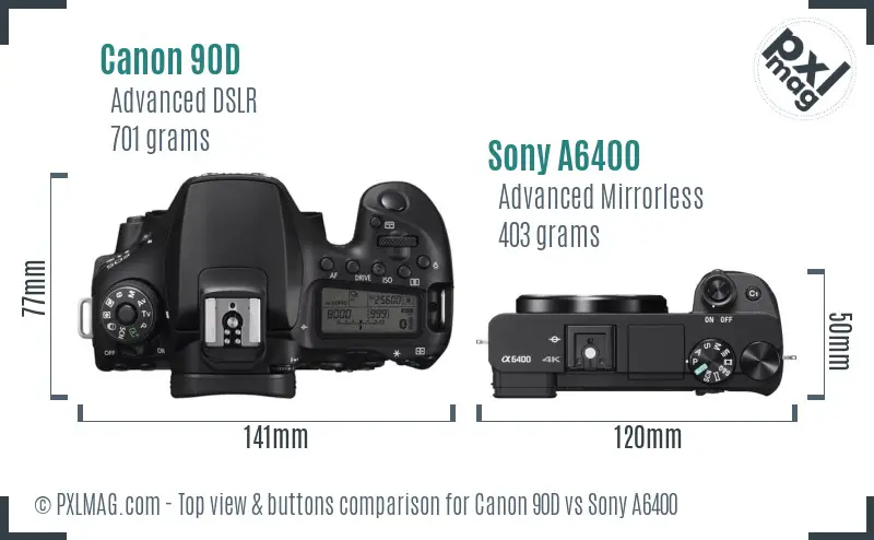 Canon 90D vs Sony A6400 top view buttons comparison