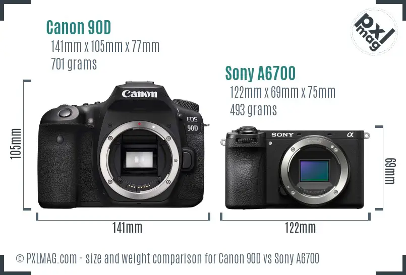 Canon 90D vs Sony A6700 size comparison Canon 90D vs Sony A6700 size comparison