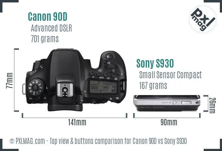 Canon 90D vs Sony S930 top view buttons comparison