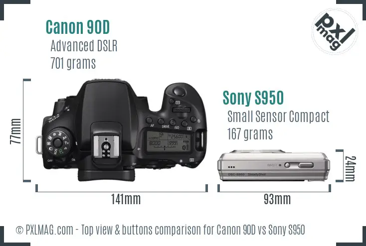 Canon 90D vs Sony S950 top view buttons comparison