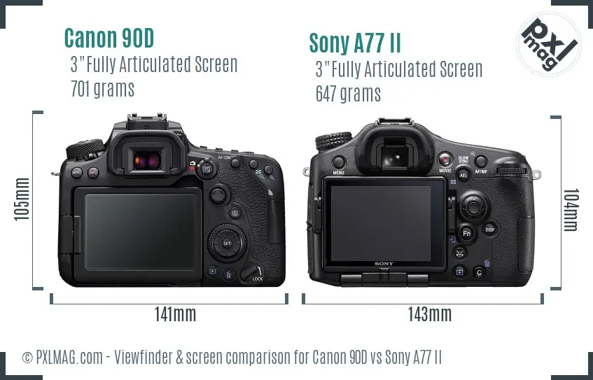 Canon 90D vs Sony A77 II Screen and Viewfinder comparison