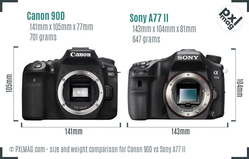 Canon 90D vs Sony A77 II size comparison