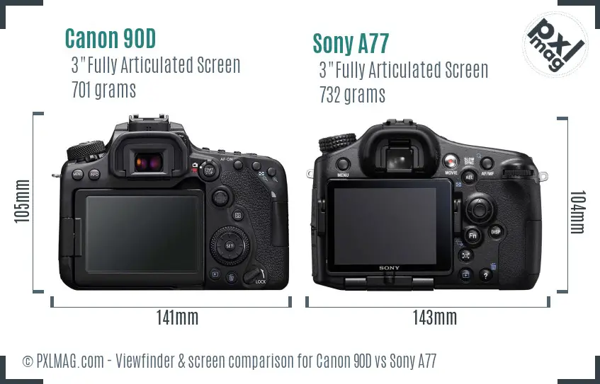 Canon 90D vs Sony A77 Screen and Viewfinder comparison