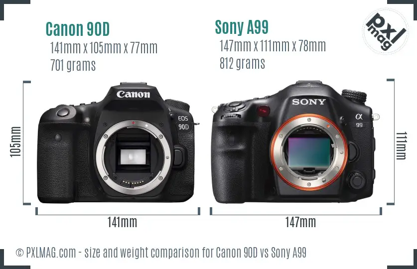 Canon 90D vs Sony A99 size comparison