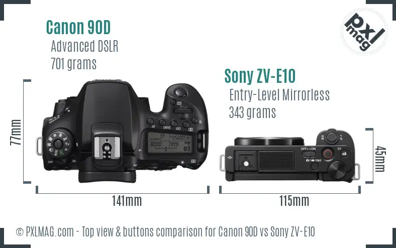 Canon 90D vs Sony ZV-E10 top view buttons comparison Canon 90D vs Sony ZV-E10 top view buttons comparison