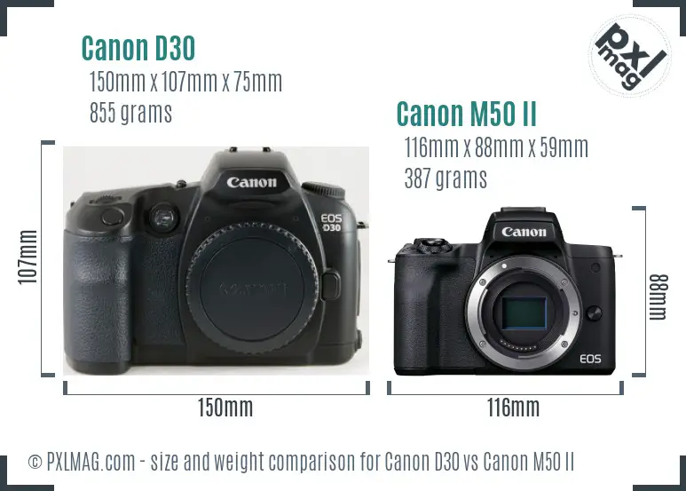 Canon D30 vs Canon M50 II size comparison