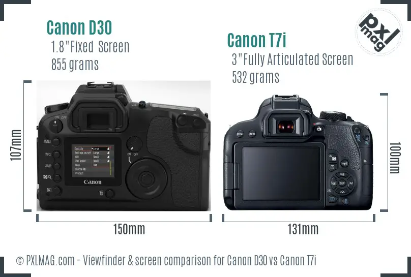 Canon D30 vs Canon T7i Screen and Viewfinder comparison
