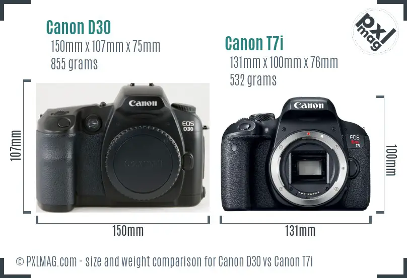 Canon D30 vs Canon T7i size comparison