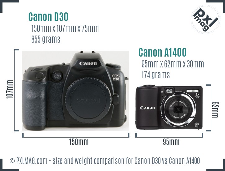 Canon D30 vs Canon A1400 size comparison Canon D30 vs Canon A1400 size comparison