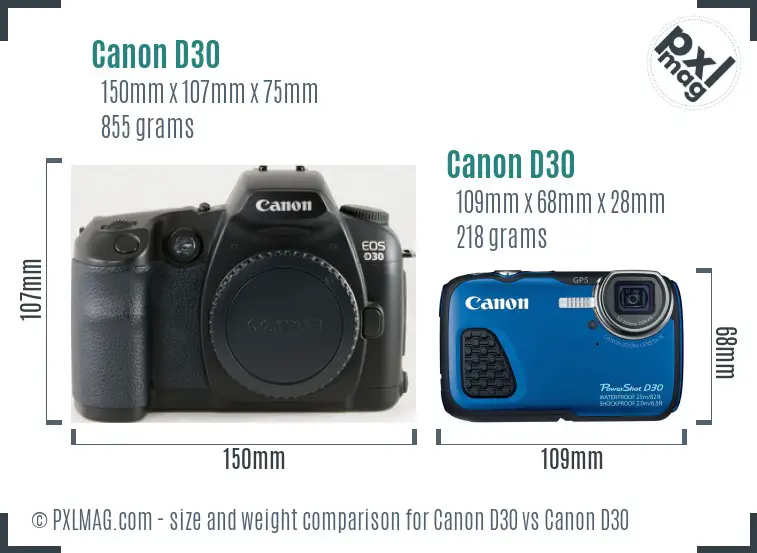 Canon D30 vs Canon D30 size comparison