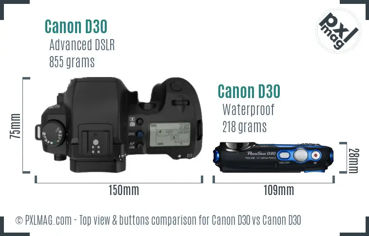 Canon D30 vs Canon D30 top view buttons comparison