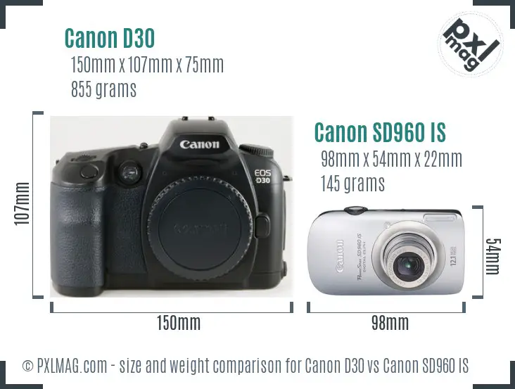 Canon D30 vs Canon SD960 IS size comparison