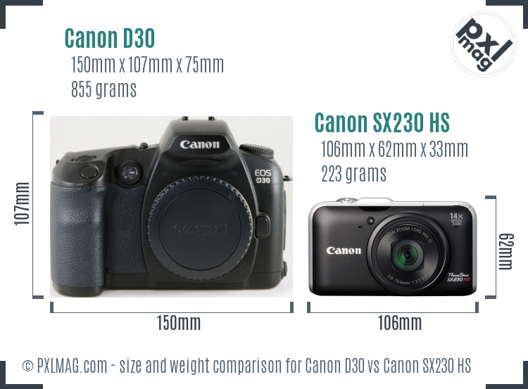 Canon D30 vs Canon SX230 HS size comparison Canon D30 vs Canon SX230 HS size comparison