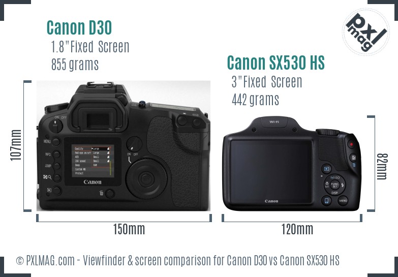 Canon D30 vs Canon SX530 HS Screen and Viewfinder comparison